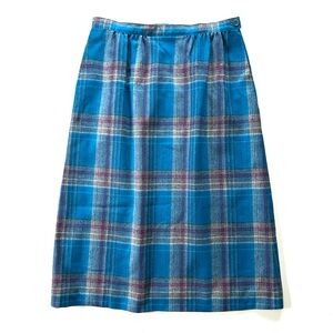Pendleton Vintage Blue Purple Tartan Plaid Virgin Wool A-Line Skirt